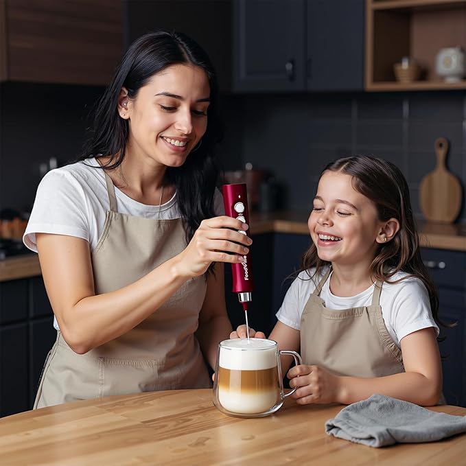 FoodVille MF02 Rechargeable Milk Frother Handheld Foam Maker with Stainless Whisk for Cappuccino, Latte, Bulletproof Coffee, Keto Diet, Protein Powder, Matcha (Viva Red)