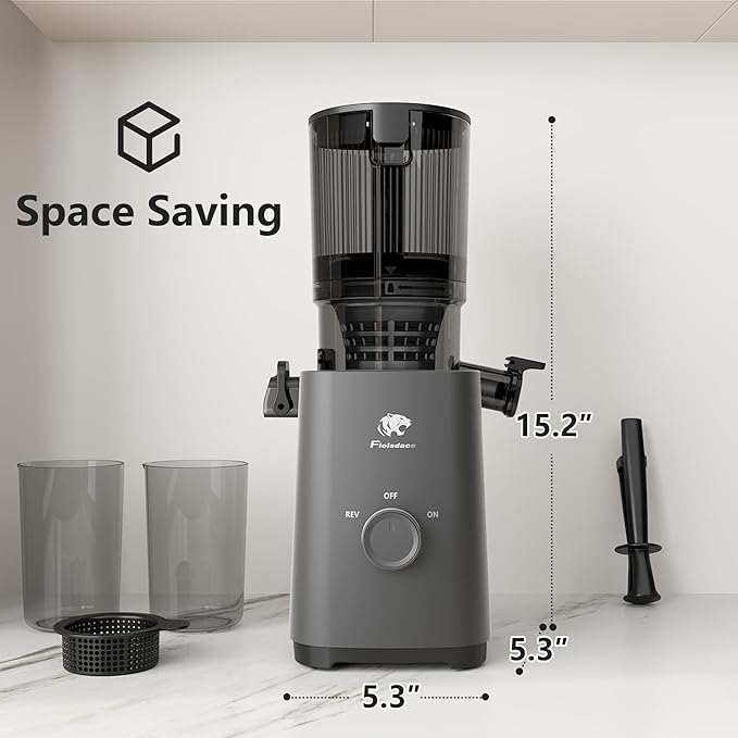 Cold Press Juicer Machines, 5.3" Large Feed Chute Slow Masticating Juicer, Powerful AC Brushless Motor Fit Whole Fruits & Vegetable, 99% Juice Yield, Ultra Quiet, Easy Clean