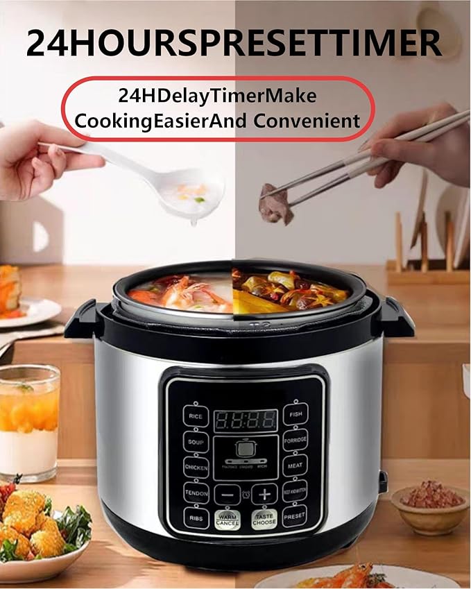 Electric Pressure Cooker, 5 Quart Stainless Steel Multi-Function Electric Cooker, Slow Cooker With 24-Hour Reservation Function, Suitable For Meat, Cake, Congee, Rice, etc., Black