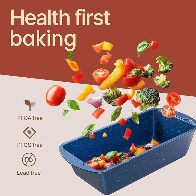 Nonstick Loaf Pan Set Pack of 4, 7" to 11" Large Baking Bread Pan, Oven Safe Up to 450°F, PFOA, PFOS, PTFE Free, Space Saving Stackable Design, Stain Resistant, Dishwasher Friendly, Blue Marble