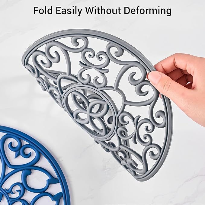 SMARTAKE 3 Set Silicone Trivet Mats, Multi-Use Carved Trivet Mat, Insulated Non-Slip Durable Kitchen Mats, Flexible Modern Kitchen Table Mat, for Hot Dishes, Pots, Dining Countertop, Grey, STM413H