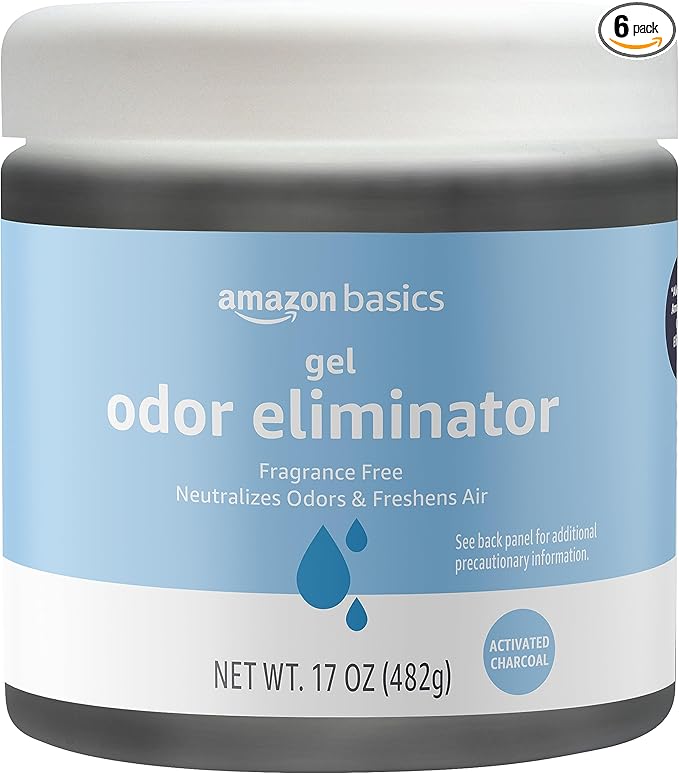 Amazon Basics Gel Odor Eliminator, Activated Charcoal, Fragrance Free, 17 Oz, Pack of 6