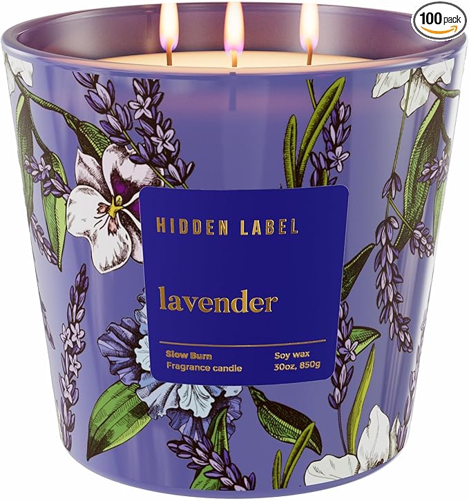 Extra Large Lavender Scented Candle, 30oz,3 Wick Natural Soy Wax Candle for Home, 100 Hours Long Lasting Clean Burn, Essential Oil Aromatherapy for Stress Relief, Sleep & SPA, Large Jar Candle Gift