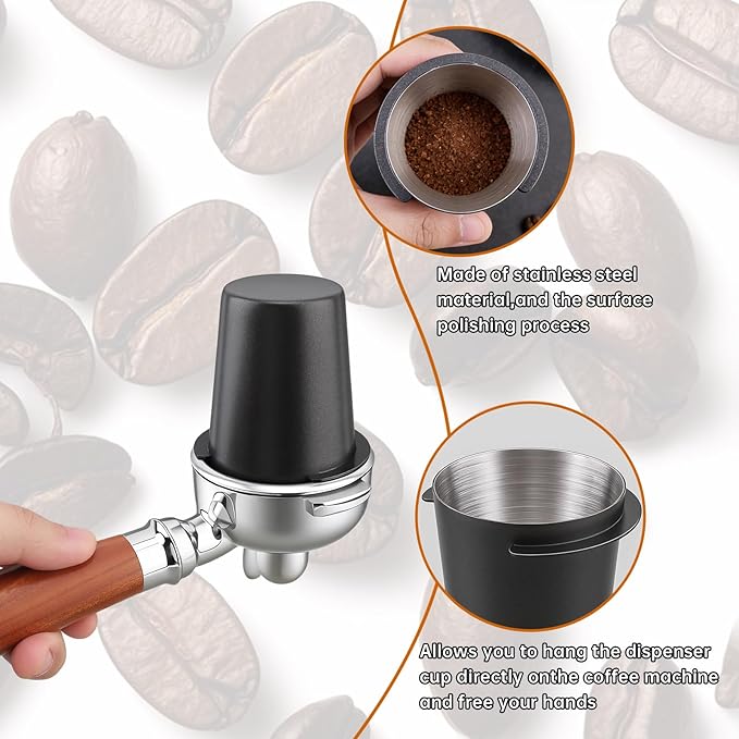 Coffee Dosing Cup 58mm, Stainless Steel Espresso coffee Dosing Cup, Coffee Powder Feeder Part coffee Grinder Powder cup Compatible (1, Black, 58mm)