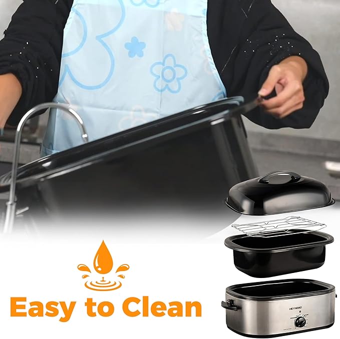 18 Quart Roaster Oven with Self-Basting Lid, Large Electric Turkey Roaster Oven with Defrost & Warm Function, Adjustable Temperature, Removable Pan & Rack, Stainless Steel, Silver