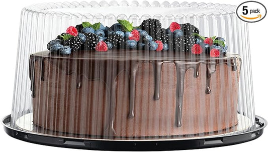 10-11" Plastic Disposable Cake Containers Carriers with Dome Lids and Cake Boards | 5 Round Cake Carriers for Transport | Clear Bundt Cake Boxes Cover | 2-3 Layer Cake Holder Display Containers