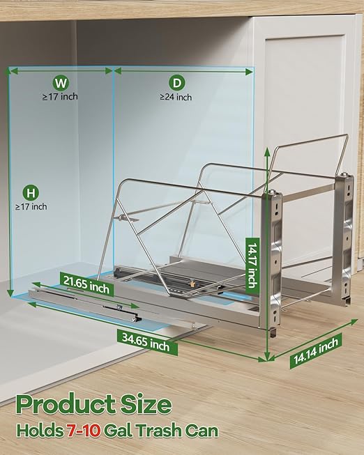 Dual Pull Out Trash Can Under Cabinet, Door Mount & Pull Handle Twin-Mode, Pull-Out Garbage Holder, Under Sink Pull-up Kit with Soft-Close Slides, for Kitchen, Sink, Drawer(Bin Not Included)