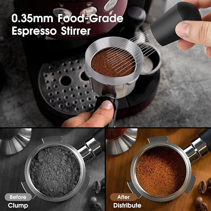 Reoszeank 51mm Espresso Accessories Kit, Coffee Distributor and Tamper Leveler, WDT Tool and Dosing Funnel Set Fits Delonghi CASABREWS and atatix 51 mm Espresso Machines and Portafilters