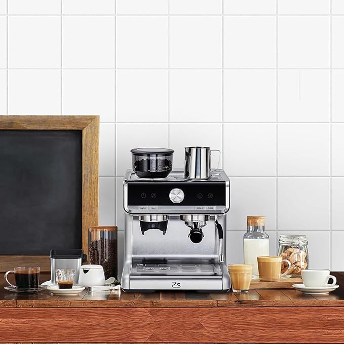 GarveeHome Espresso Machine With Grinder, 20 Bar Semi-Automatic Espresso Coffee Maker With Milk Frother Steamer Wand Cappuccino Latte Macchiato, 95 oz Water Tank, Pid Temperature Control-Silver2