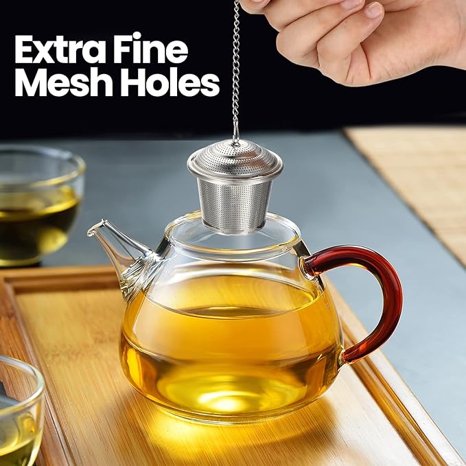 Zopeal 9 Pcs Tea Infuser Stainless Steel Strainer with Extended Chain Hook and Saucer Loose Leaf Steeper Fine Mesh Ball Tea Filter for Brew Spices Seasonings Fits Cup Mug Bottle (3 Sizes)