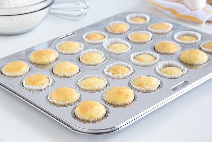 Fox Run Mini Muffin and Cupcake Pan, 24 Mini Cups, Stainless Steel Baking Pan, 10.5 x 13.75 x 1.5 inches