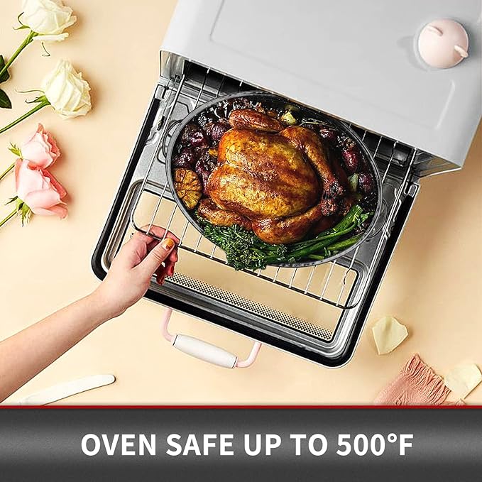 JY COOKMENT Granite Roaster Pan, Small 13” Enameled Roasting Pan with Domed Lid. Oval Turkey Roaster Pot, Broiler Pan Great for Small Chicken, Lamb. Dishwasher Safe Cookware Fit for 7Lb Bird