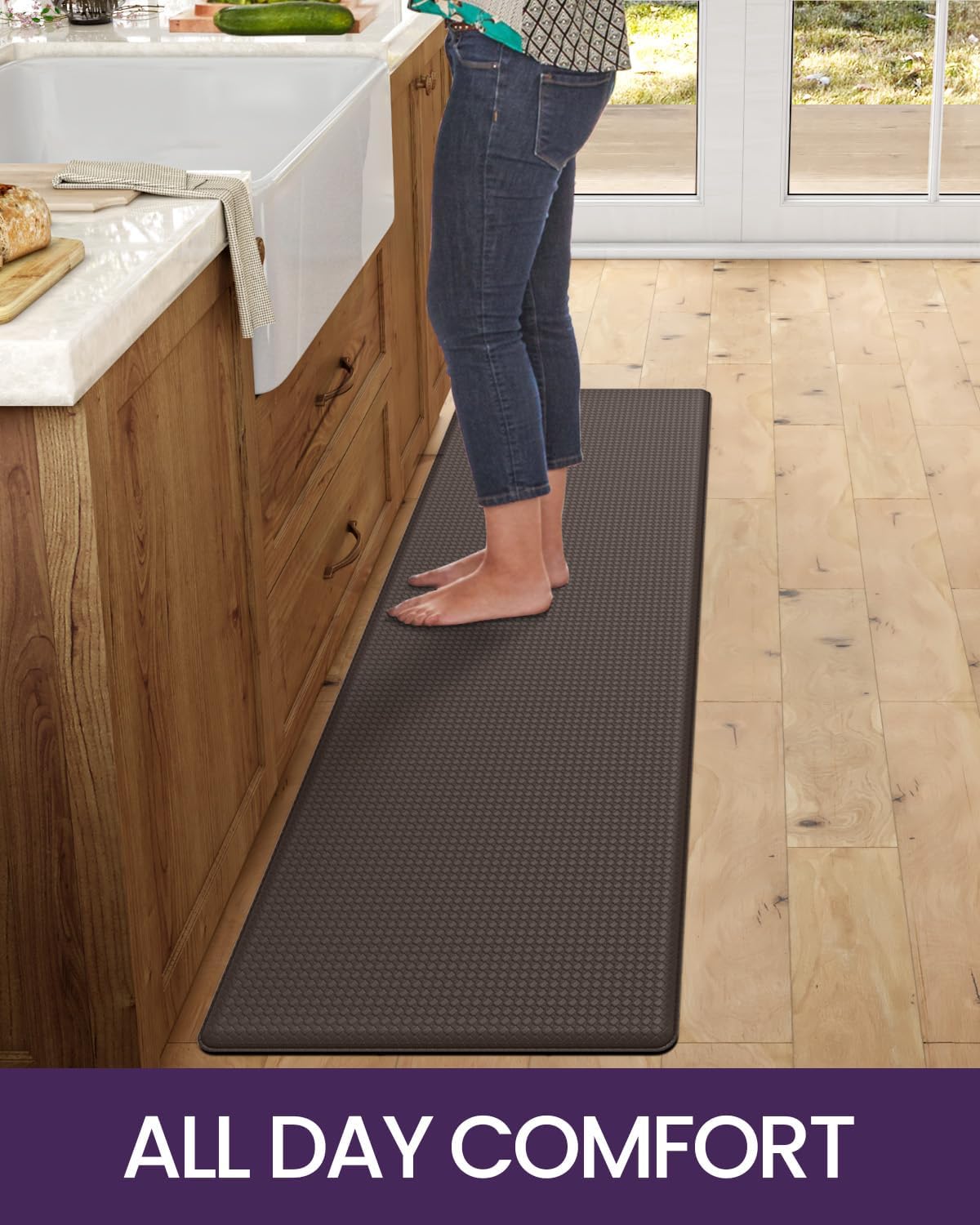 DEXI Kitchen Floor Mats Cushioned Anti Fatigue,17x79,Long Standing Runner Rug Waterproof, Comfort Memory Foam Padded for Front Sink Laundry, Brown