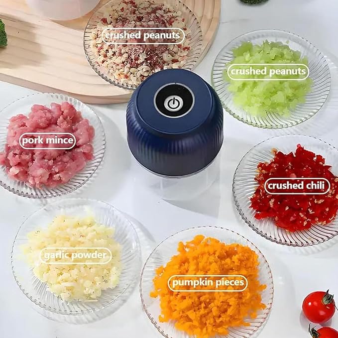2026 New Electric Garlic Chopper, Mini Portable Veggie Chopper, Small Cordless Garlic Choppers Mincer, USB Rechargeable, 350ML Electric Mini Veggie Cutter for Onion, Garlic, Chili, Ginger (Blue)