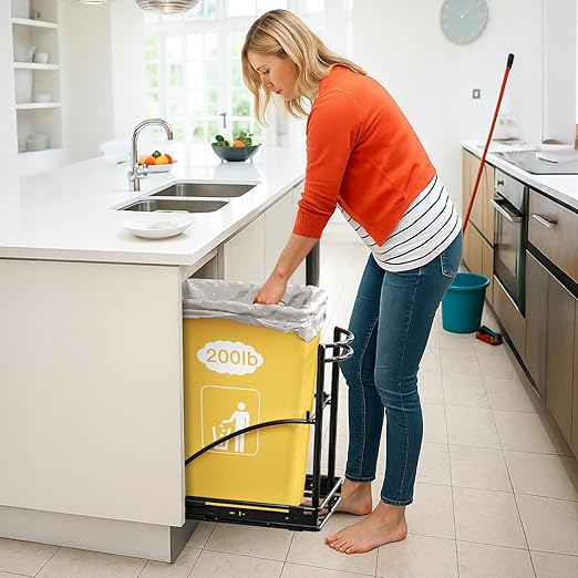 ANASTA Single Pull Out Trash Can Under Cabinet 7-13 Gal, Heavy Duty Under Sink Garbage Can, 50Qt Slide Out Waste Bin for 13" Wx 17" Hx 19" D Base Cabinet, Trash Bin Holder for Drawer/Counter, No Can