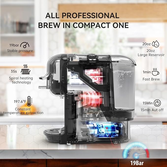 Multi-Capsule Coffee Maker, Hot/Cold Coffee Maker, Milk, ESE Pod Ground Coffee, Cafeteria, 19 Bar, 5 in 1 (Color : H2B WH, Size : CHINA_UK)