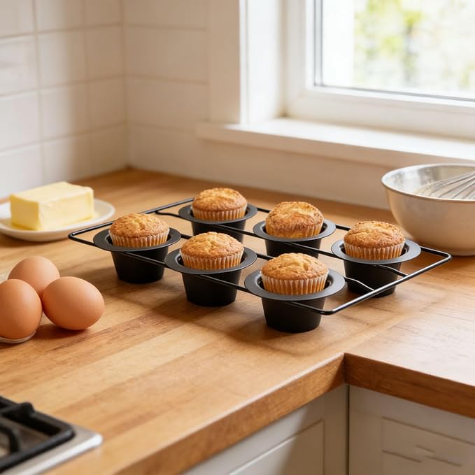 GLOGLOW 6 Cup Popover Pans, Deep Non Stick Sturdy Heavyweight Carbon Steel Bakeware Easy to Popover Pan for Pudding Muffins Popovers Baking