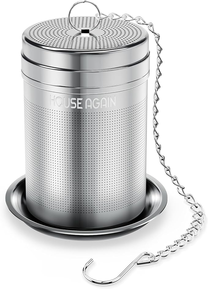 Tea Infusers for Loose Leaf Tea, Extra Fine Mesh Tea Strainer, Updated Slim Threaded Lid 304 Stainless Steel Tea Steeper with Drip Tray for Tea, Spices & Seasonings
