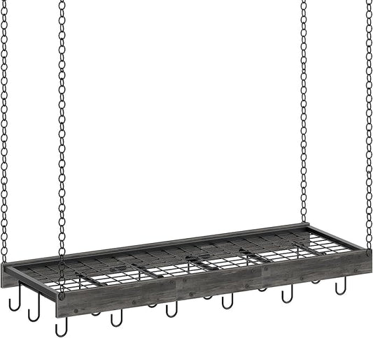 CHOEZON Hanging Pot Rack, 35.4" L x 13" W Ceiling Pot Hanger, Industrial Style Pot Rack, Wall Mounted Pot Hanger for Kitchen, Pot and Pan Hanging Rack, with Hooks, Charcoal Black and Black TPR12BCC1