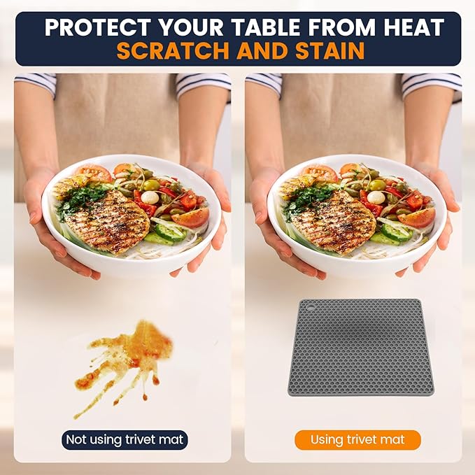 Silicone Trivet Mats 4 Heat Resistant Pot Holders Multipurpose Non-Slip Hot Pads for Kitchen Potholders, Drying mat, Jar Opener, Spoon Holder, Coaster.(Black Dark Gray)