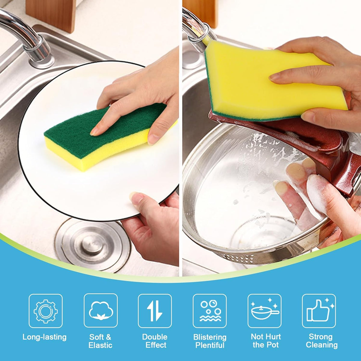 AIDEA Sponges Kitchen, XL Heavy Duty Dish Sponge, Cleaning Dish Scrubber Sponge for Home and Kitchen, Extra Large Cleaning Supplies for Pots, Pans, 6 Pack