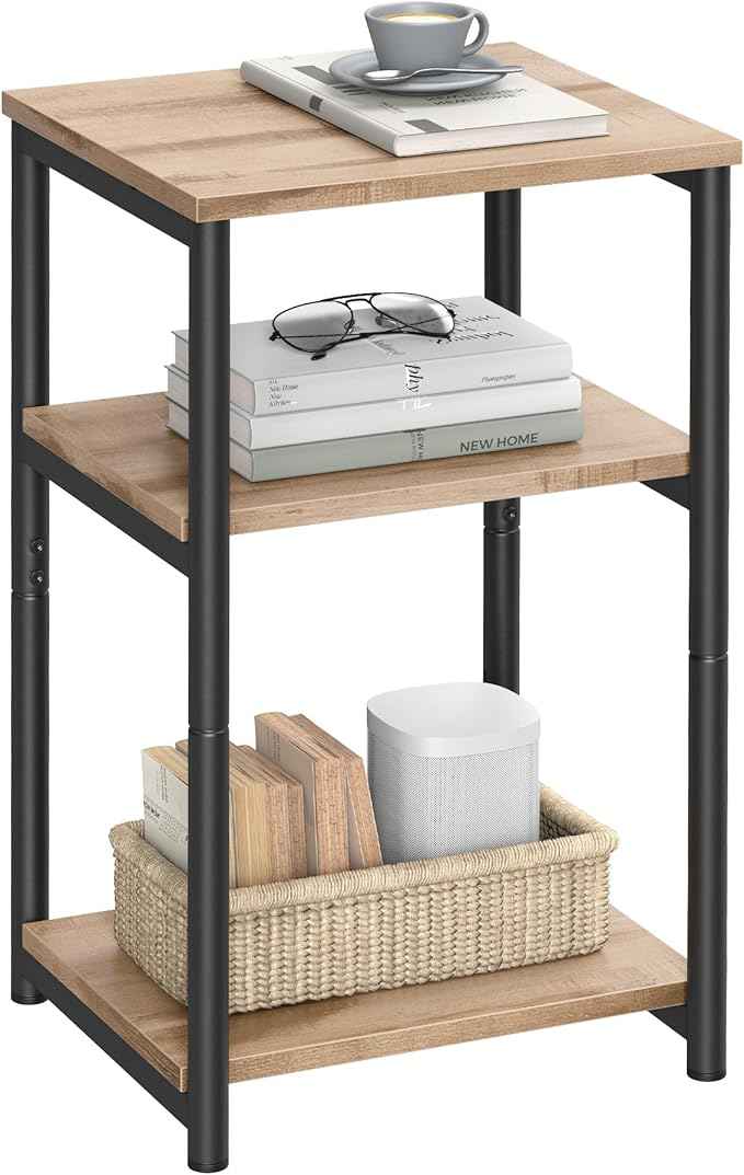 VASAGLE Side Table, Small End Table, Tall Nightstand for Living Room, Bedroom, Office, Bathroom, Camel Brown and Classic Black ULET273B50