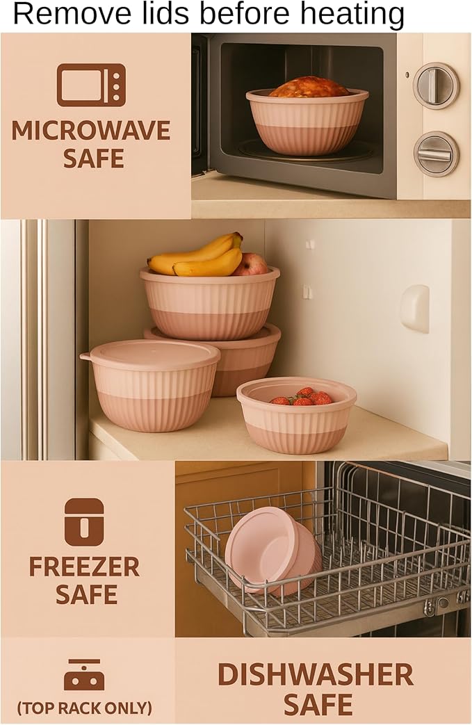 Mixing Bowls with Lids, 8-Piece Airtight Leak-Proof Nesting BPA-Free Bowl Set for Kitchen & Food Storage, Large 4200ml Capacity, Microwave & Dishwasher Safe