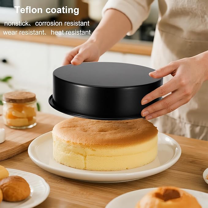 Round Cake Pans Set of 3 (6, 8, 10 Inch), Nonstick Circle Cake Pan with 90PCS Parchment Paper for Layer Cakes Deep-Dish Pizza Tart, Baking Pans Set for Christmas Birthday Thanksgiving, Dishwasher Safe