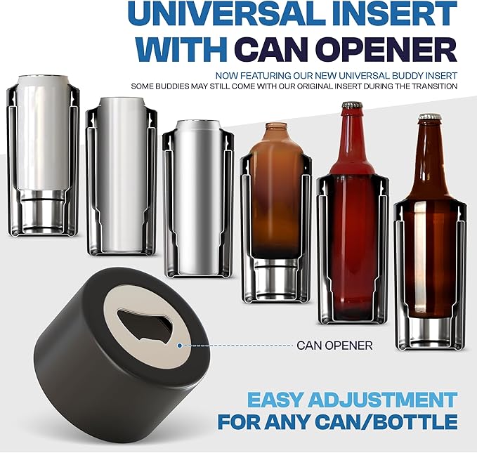 Frost Buddy Universal Can Cooler - Fits All - For Regular 12 & 16 oz or Slim-Size Bottles - Insulated Double-Walled Stainless Steel (Gunmetal Glory)