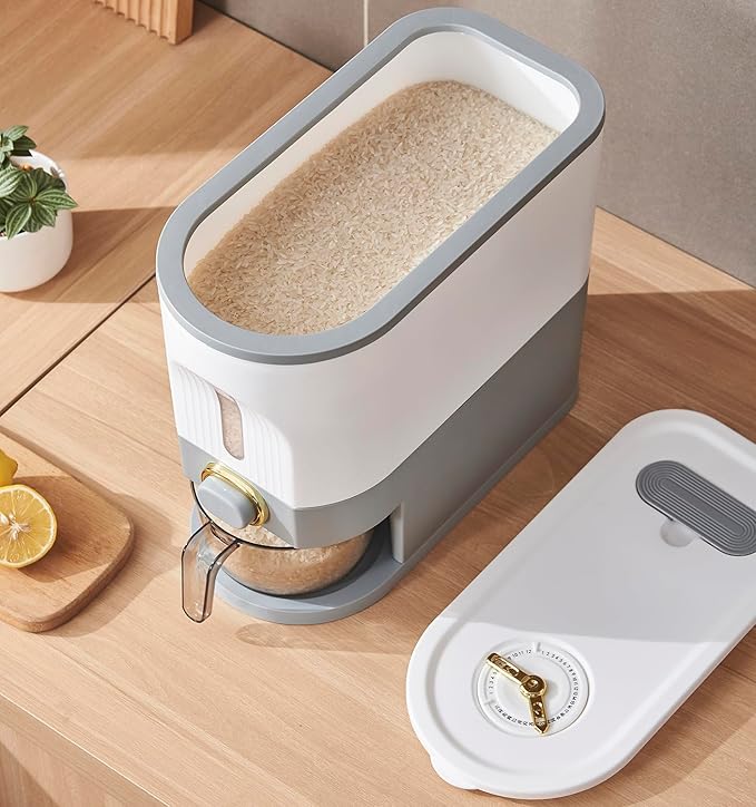 Sooyee 11Lbs Rice Dispenser,Rice Container with Lid Measuring Cylinder Moisture Proof Household,Food Dispenser for Rice, Grains Legumes and Corn