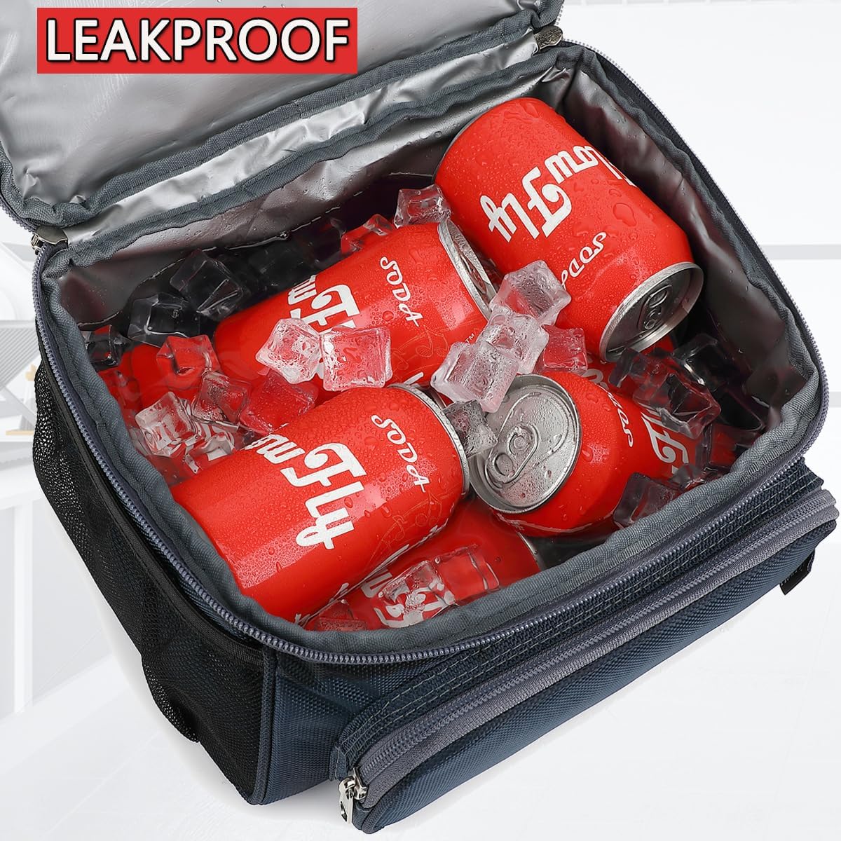 FlowFly Double Layer Cooler Insulated Lunch Bag Adult Lunch Box Large Tote Bag for Men, Women, With Adjustable Strap,Front Pocket and Dual Large Mesh Side Pockets