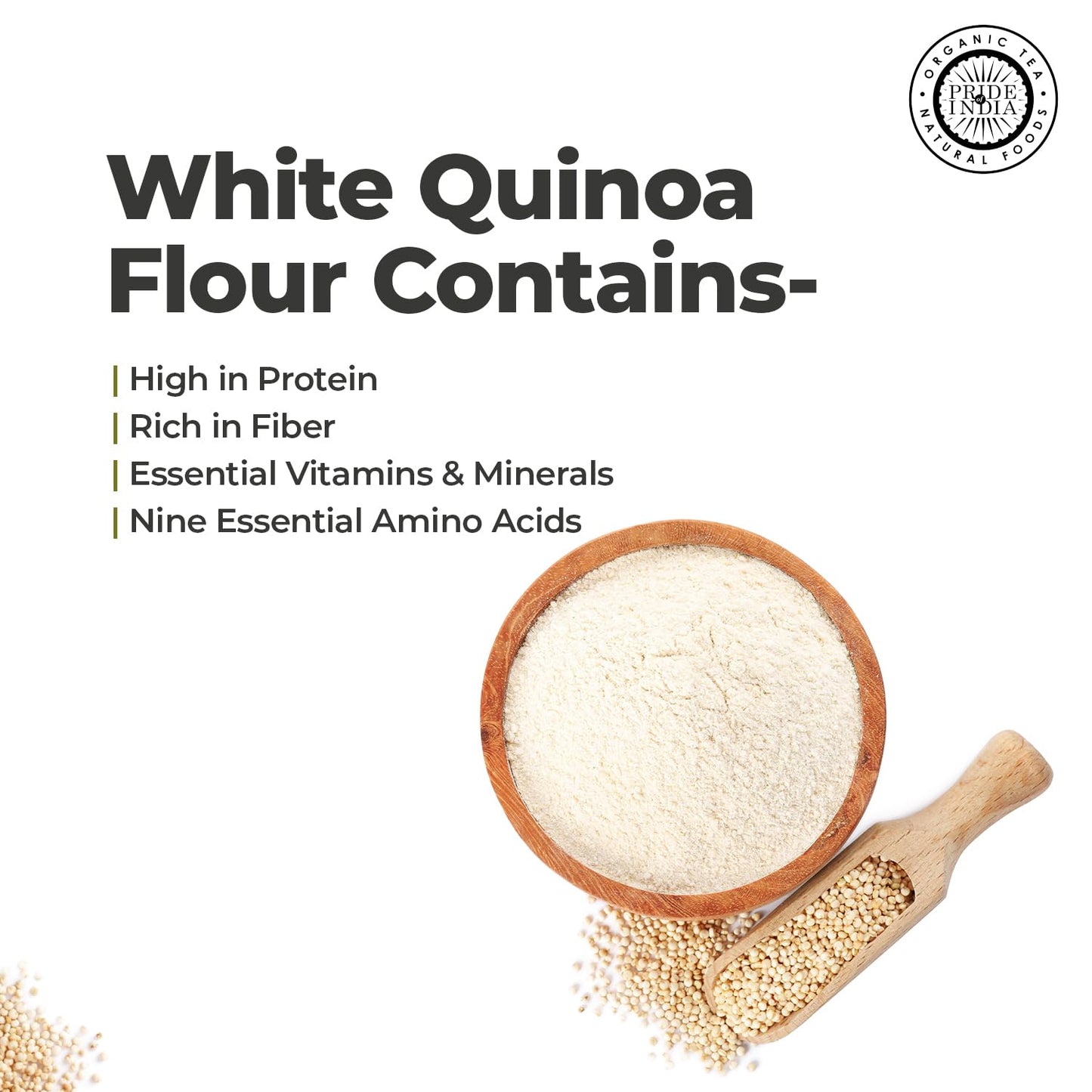 Pride of India- White Bolivian Quinoa Flour 1 lbs (454 gm) Nutty Earthy Taste Freshly Milled in Small Batches | Used for Baking Pizza Crust Thickening Agent Coating | Vegan, Gluten-Free