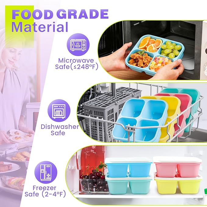 4 Pack Snack Containers Bento Box Adult Lunch Box,Meal Prep Container, Reusable Food Storage lunch Containers Stackable for Work, Travel and Gym (Pink, Blue, Green, Yellow)