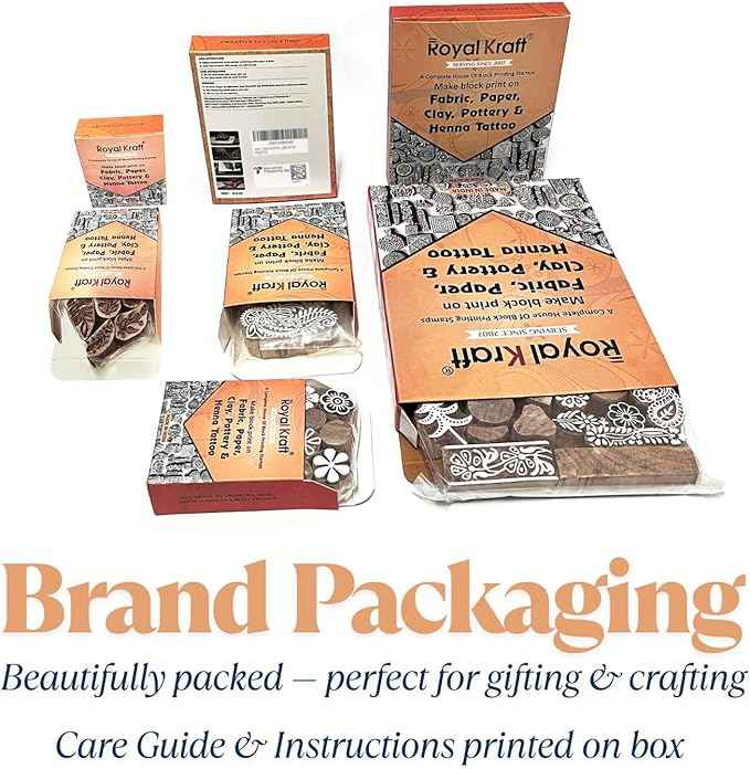 Royal Kraft Wooden Stamps – Mehndi Print Blocks (Set of 10) & Mandala Pattern Stamps (Set of 5) for Block Printing on Saree Border, Fabric, Textile, Clay, Pottery, Tattoo & DIY Crafts Bulk01_15