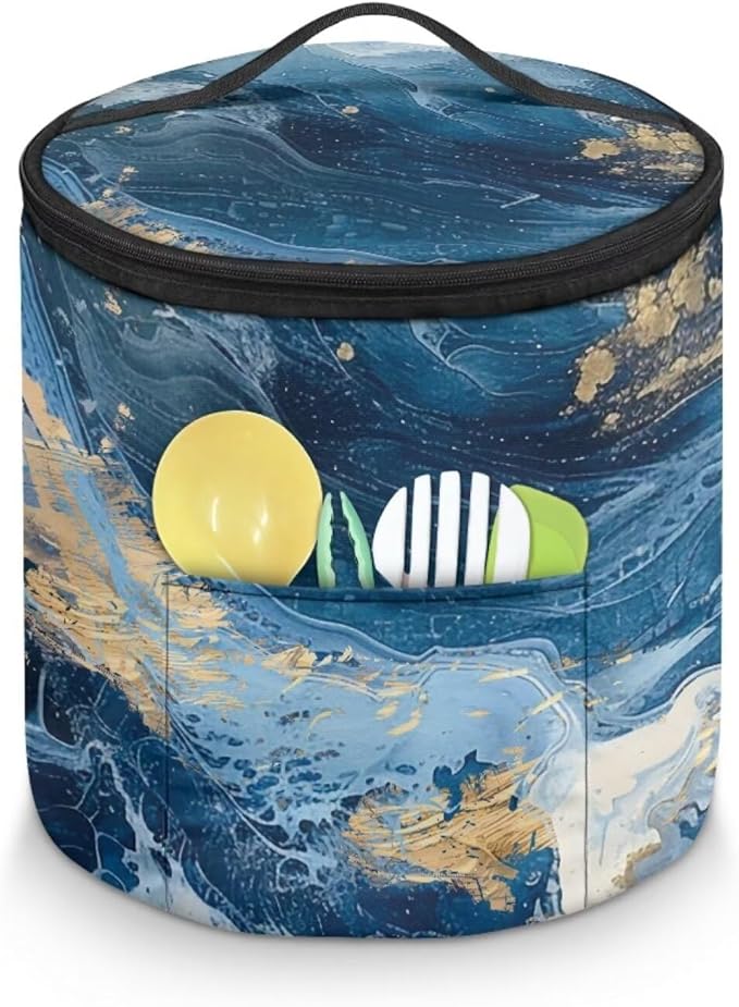 Blue Marble Electric Pressure Cooker Insulation Handbag Keep Appliance Clean Electric Pressure Cooker Bag with Accessories Pockets