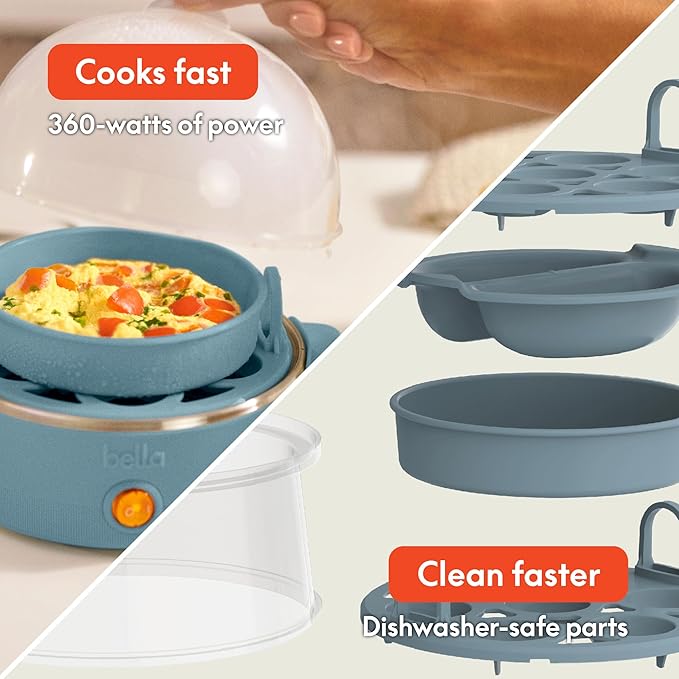 bella Electric Egg Cooker, 14 Eggs Capacity Tray, Double Stack, for Poached, Scrambled, Hard, Medium & Soft Boiled Eggs, Omelets and Steamed Dumplings, Auto Shutoff, 360 Watt, Oatmilk