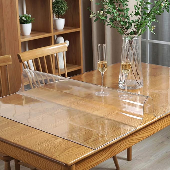Clear Table Protector Plastic Office Desk Blotter Pad Cloths PVC Night Stand Table Cover Mat Office Desk Mat Shelf Surface Protection Crystal Children Painting Cover Pad Transprent Rectangular 19x39"
