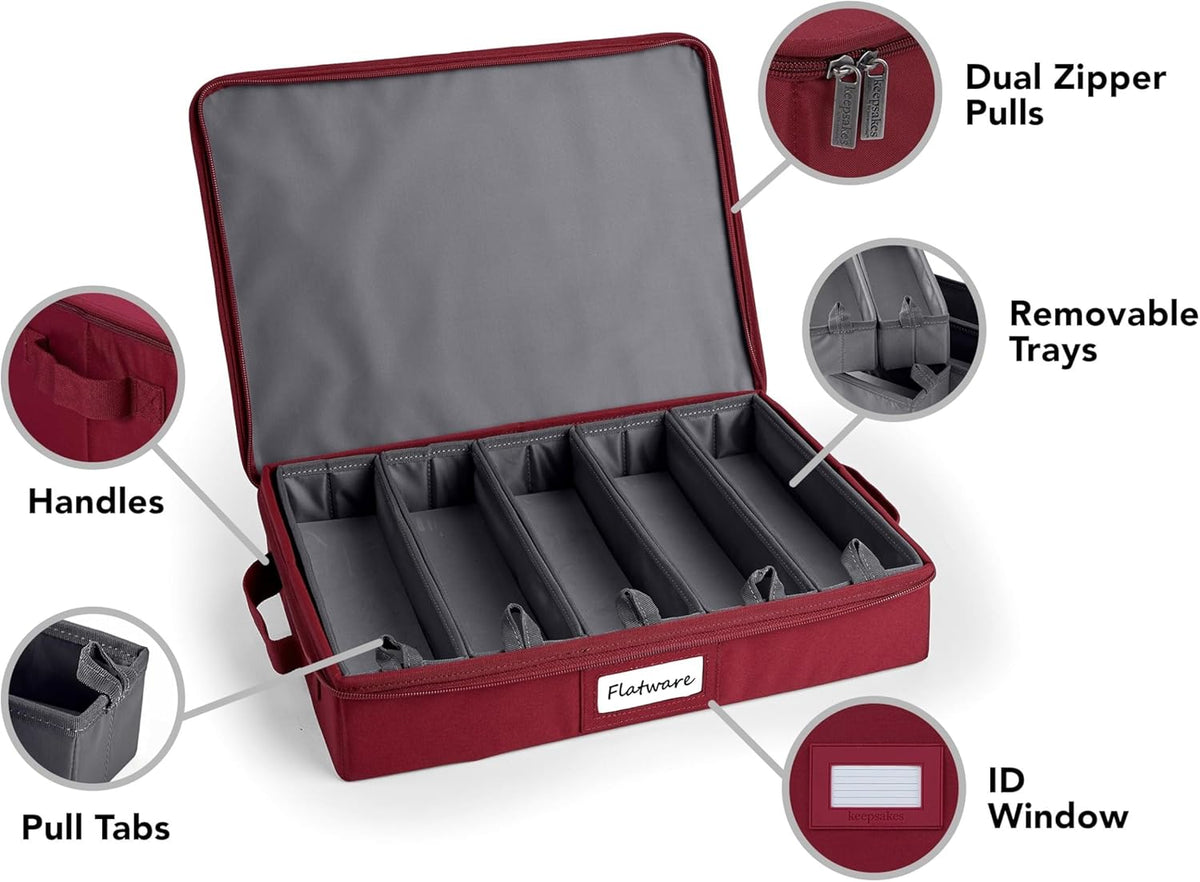 Covermates Keepsakes Flatware Storage Box - Stackable - Reinforced Handles - China Storage, Scarlett Red