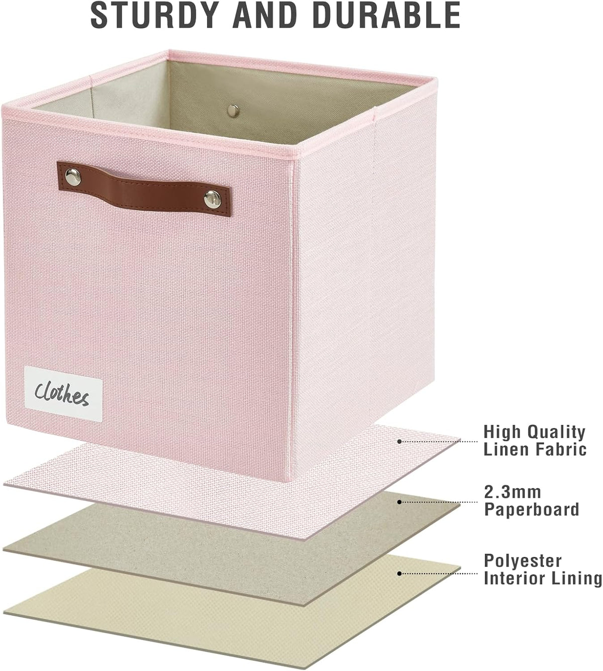 Collapsible Fabric Storage Cube Bins with 2 Reinforced PU Handles, Foldable Storage Organizer Baskets for Closet, Shelves, Living Room | 11"x11"x11", 4 Pack, Full Pink