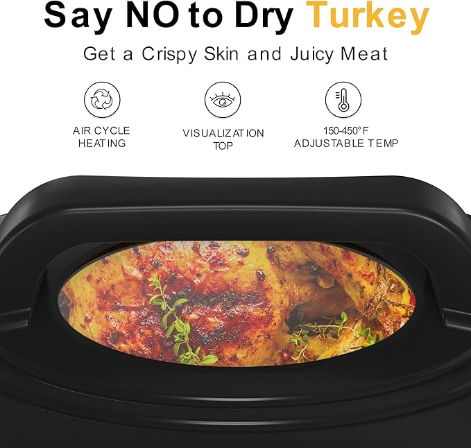 22QT Electric Roaster Oven, Electric Turkey Roaster with Viewing & Self-basting Lid, Stainless Steel Turkey Roaster Oven, White