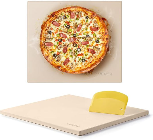 VEVOR Pizza Stone, 16 x 14 x 0.6 Inch Rectangular Cordierite Pizza Stone, Large Baking-Stone with Scraper, 1450℉ Heat-Resistant Cordierite Cooking Stones for Kitchen Bake Oven, BBQ Grill