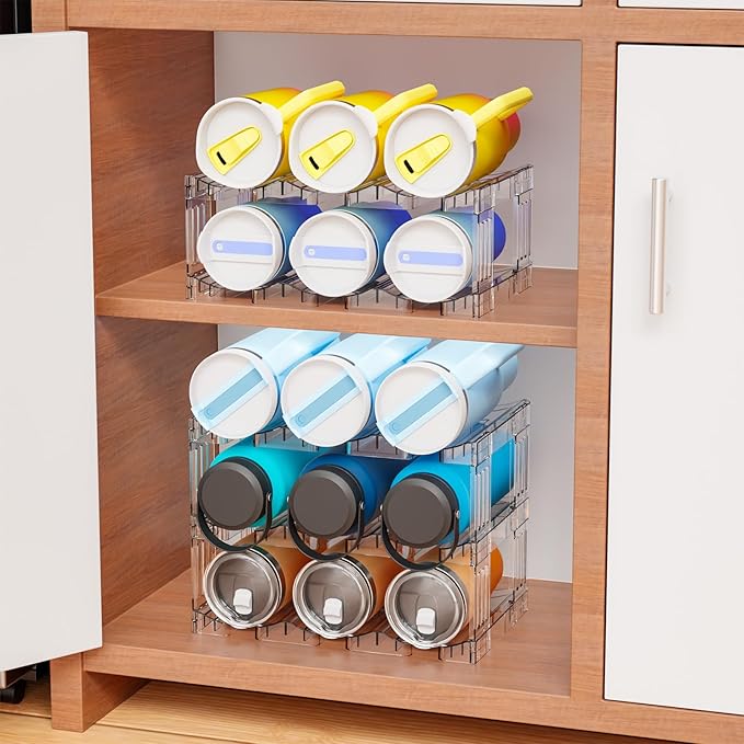 Yieach Stackable Cup Organizer for Kitchen Cabinets,4 Tier Large Tumbler or Water Bottle Organizer for Cabinets,Stackable Waterbottle Holder and Cup Storage Organizer for 40 OZ Yeti,Owala,Yeti Storage