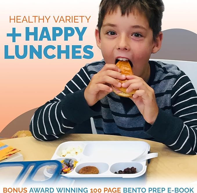 kinsho Bento Lunch Box Kids, Leakproof Lunch Containers for Boys Girls Adults with 6 Compartments - School, Daycare, Meal Planning Portion Control Container, BPA-Free Boxes, Utensils, Navy Blue