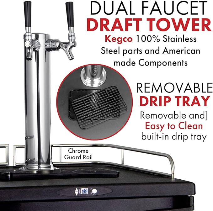 Kegco Keg Dispenser, Two Faucet, Stainless Steel