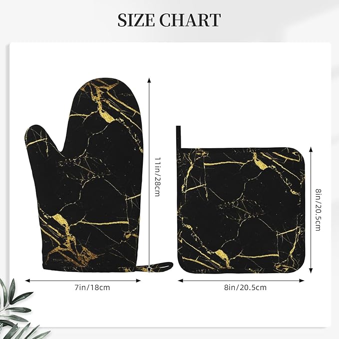 Marble Gold Black Oven Mitts and Pot Holders Sets of 4, Heat Resistant Silicone Oven Mittens and Potholders Gloves Hot Pads for Kitchen Cooking Baking Grilling BBQ Chef