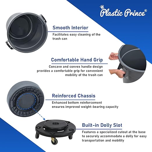 PLASTIC PRINCE 20 Gallon Round Trash Can Container with Lid Gray Plastic Commercial Garbage Bin for Home Garage Restaurants Warehouses