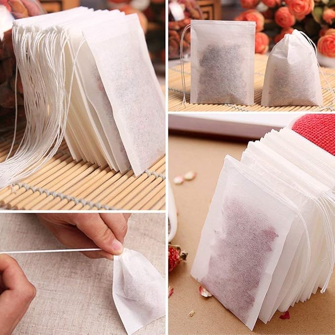 TamBee 100 Pack Disposable Tea Filter Bags Empty Muslin Drawstring Seal Filter Tea Bags Drawstring Herb Loose Tea bag (1.97"X2.76" / 5cm X 7cm)