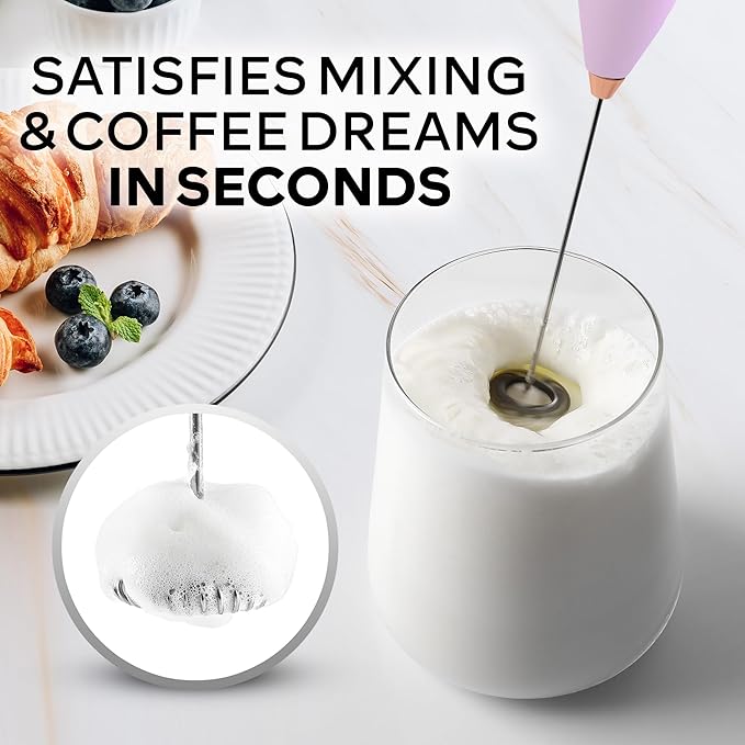 Zulay Kitchen Powerful Milk Frother Wand With 4 AA Duracell Batteries - Ultra Fast Handheld Drink Mixer - Electric Whisk Foam Maker for Coffee, Lattes, Cappuccino, Matcha & Creamer - Lilac & Rose Gold
