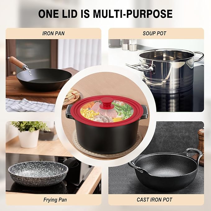 Universal Lids for Pots, Pans and Skillets, Replacement Pan Lid with Tempered Glass and Heat-Resistant Silicone Edge, Fits 10", 11",12" Cookware, Durable Frying Pan Cover