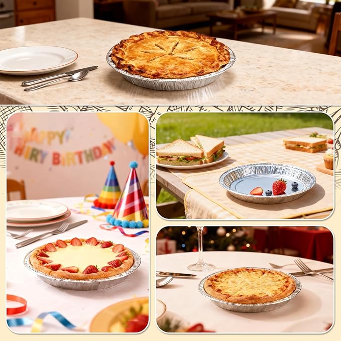 50 Pack 9 Inch Disposable Aluminum Foil Pie Pans - Curl Lip Design, Lightweight & Sturdy with Even Heat Distribution for Tarts & Pastry Crusts